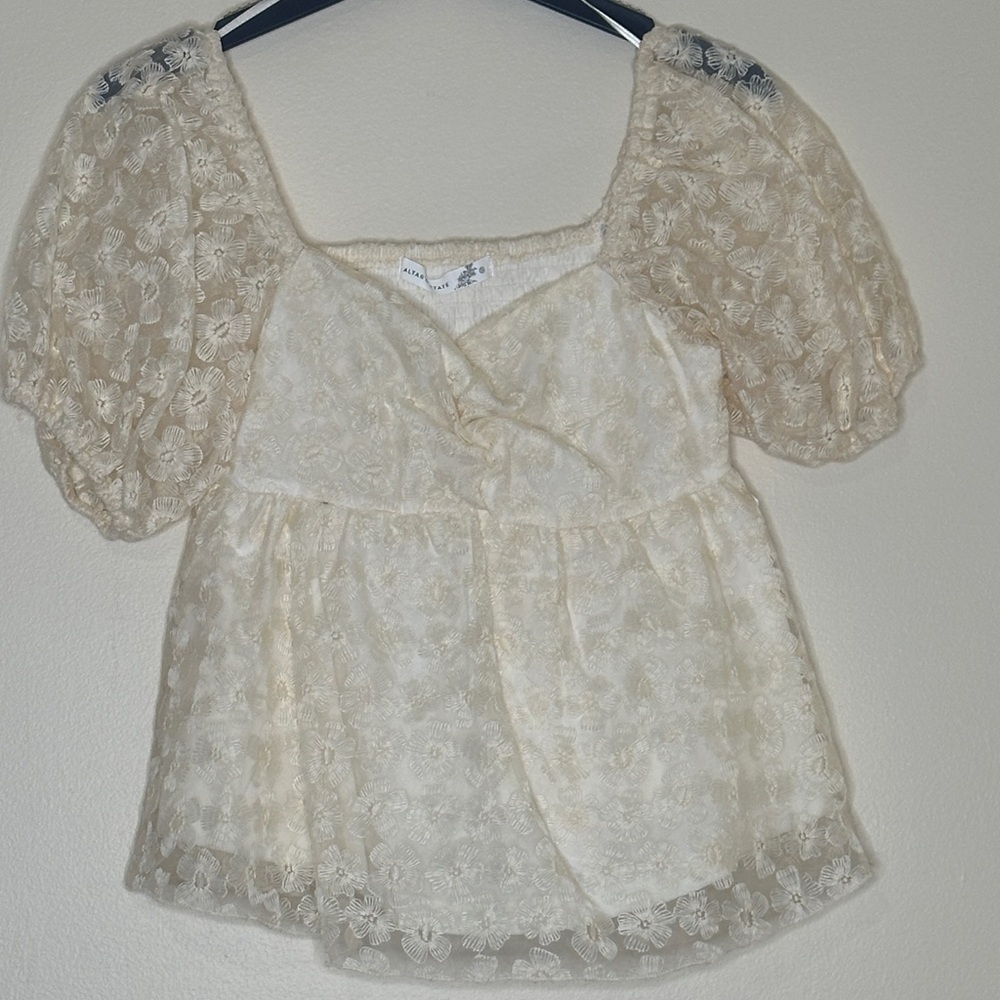 Altar'd State Cream Floral Lace Blouse